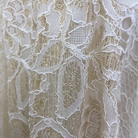 NWT FREE PEOPLE INTRICATE IVORY & GOLD OVERLAY LINED DRESS - Picture 3 of 12